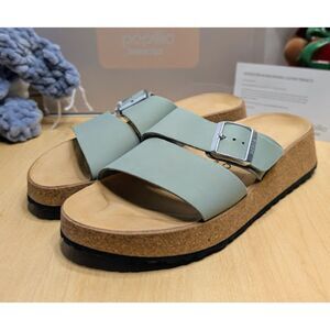 Birkenstock Papillio Pure Sage Almina Platform Wedge Leather Sandals EU 40 NIB